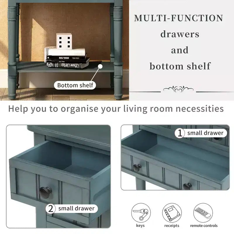 Whisen Classic Narrow Console Table with Three Storage Drawers and Bottom Shelf
