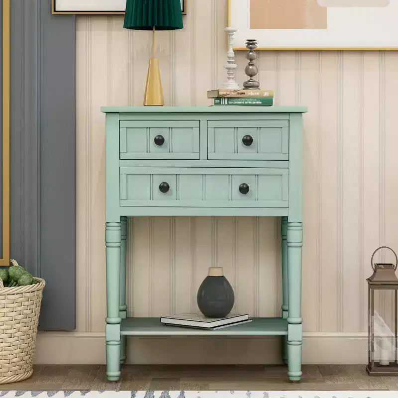 Whisen Classic Narrow Console Table with Three Storage Drawers and Bottom Shelf