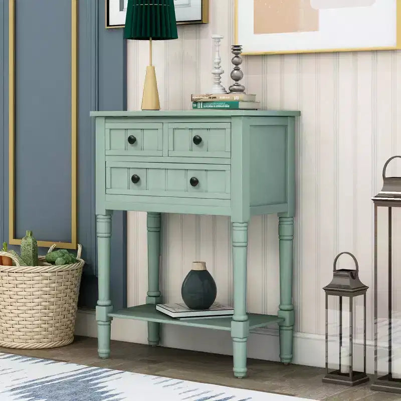 Whisen Classic Narrow Console Table with Three Storage Drawers and Bottom Shelf