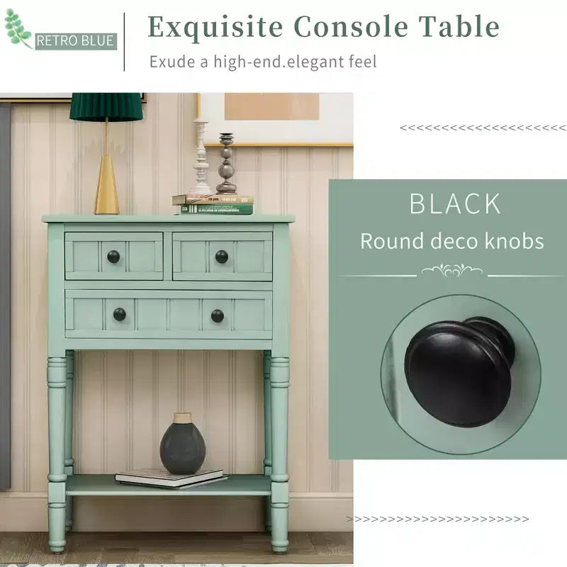 Whisen Classic Narrow Console Table with Three Storage Drawers and Bottom Shelf