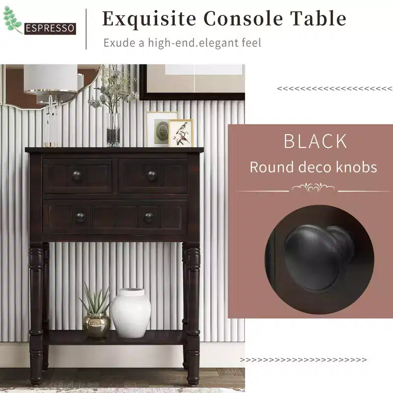 Whisen Classic Narrow Console Table with Three Storage Drawers and Bottom Shelf