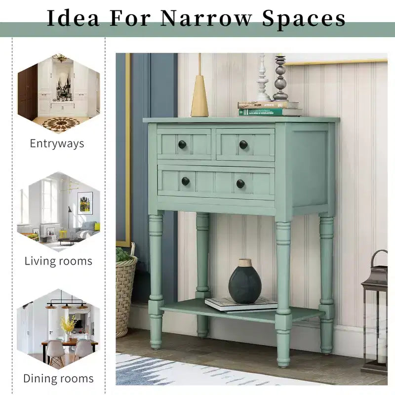 Whisen Classic Narrow Console Table with Three Storage Drawers and Bottom Shelf