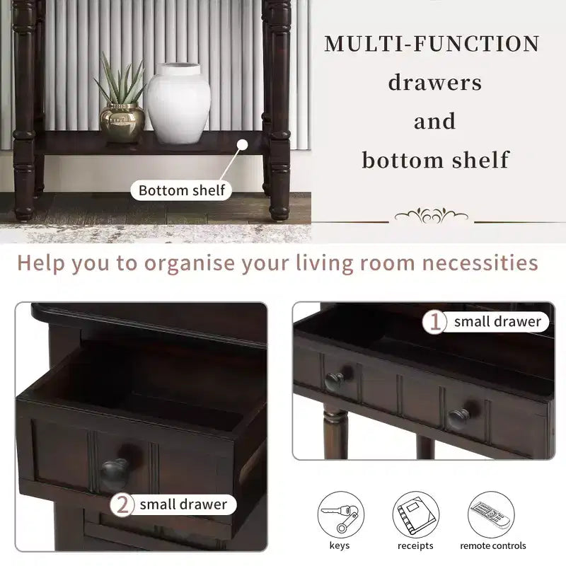 Whisen Classic Narrow Console Table with Three Storage Drawers and Bottom Shelf