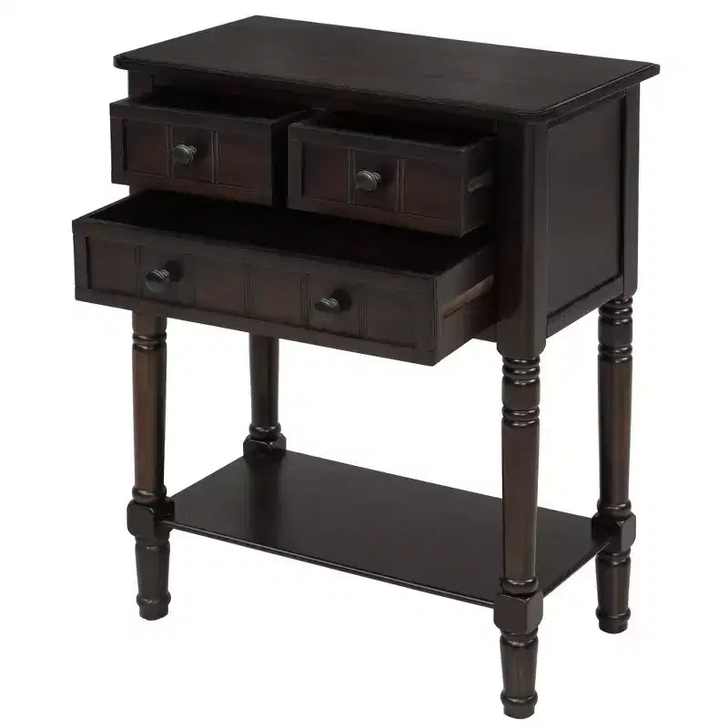 Whisen Classic Narrow Console Table with Three Storage Drawers and Bottom Shelf