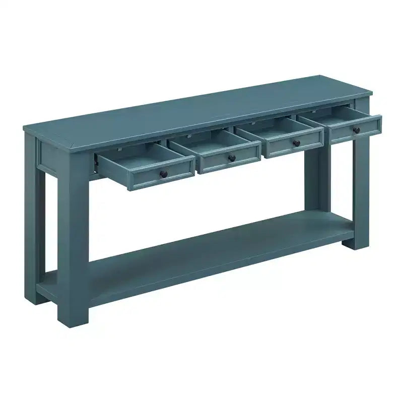 Whisen Rustic Rectangle Wood Console Table with 4-Storage Drawers and Bottom Shelf