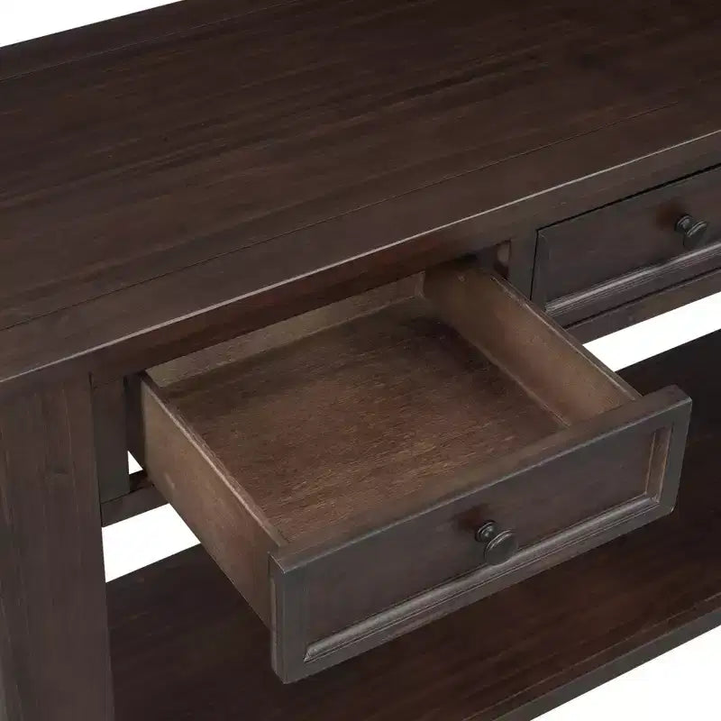Whisen Rustic Rectangle Wood Console Table with 4-Storage Drawers and Bottom Shelf