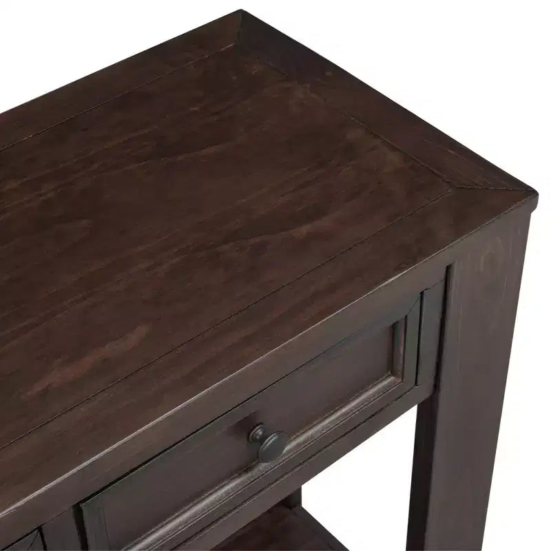 Whisen Rustic Rectangle Wood Console Table with 4-Storage Drawers and Bottom Shelf