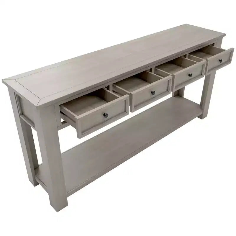 Whisen Rustic Rectangle Wood Console Table with 4-Storage Drawers and Bottom Shelf