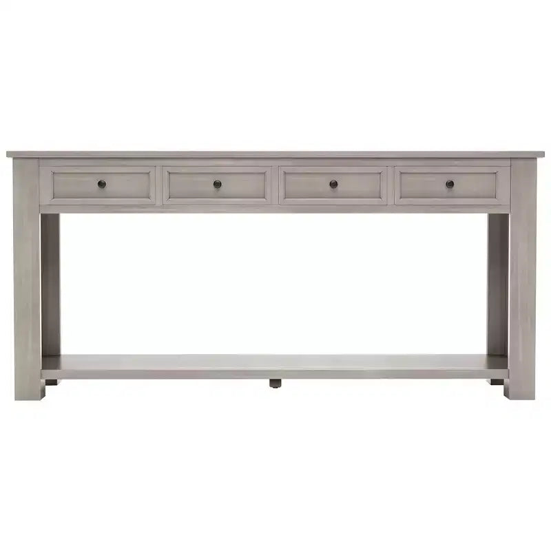 Whisen Rustic Rectangle Wood Console Table with 4-Storage Drawers and Bottom Shelf