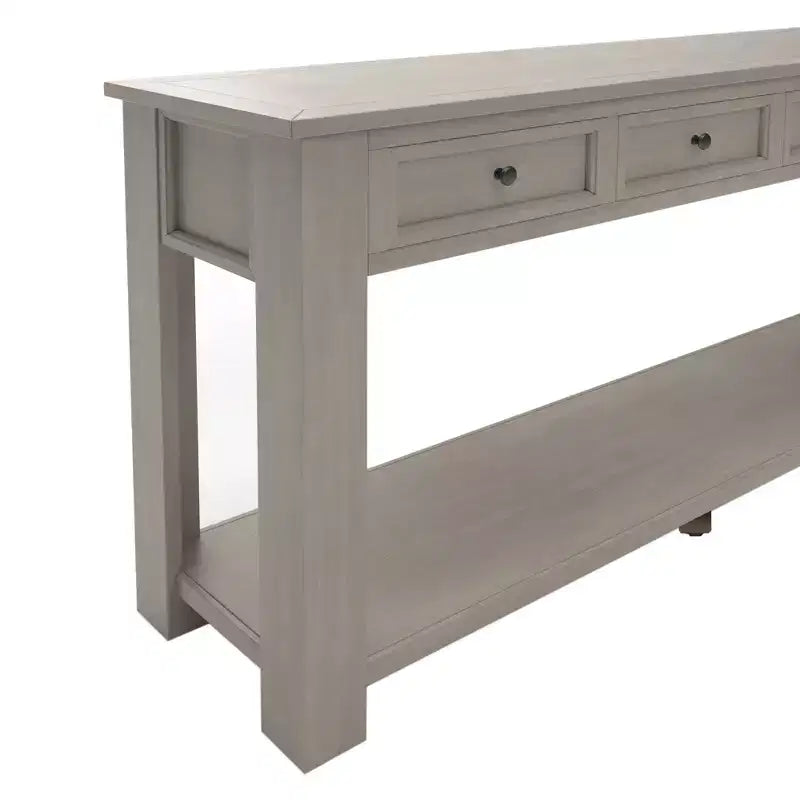 Whisen Rustic Rectangle Wood Console Table with 4-Storage Drawers and Bottom Shelf