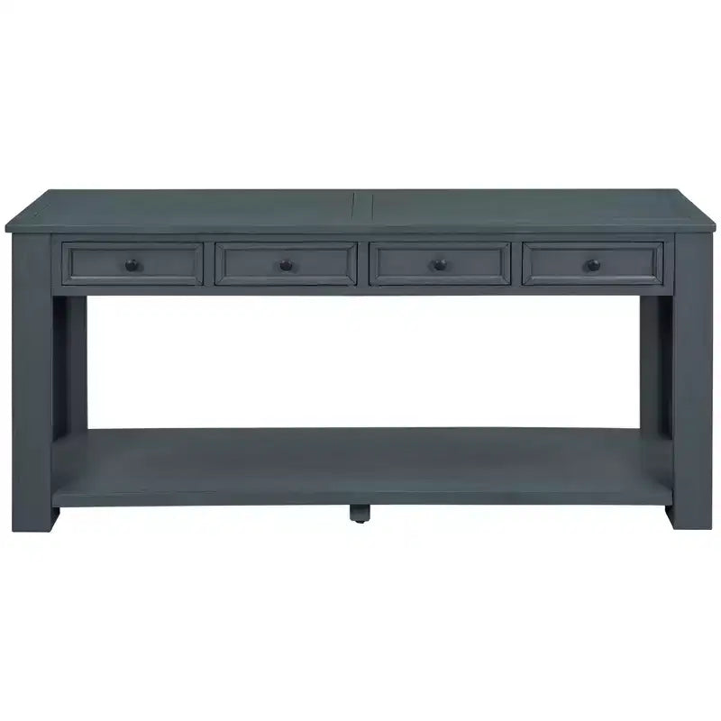 Whisen Rustic Rectangle Wood Console Table with 4-Storage Drawers and Bottom Shelf