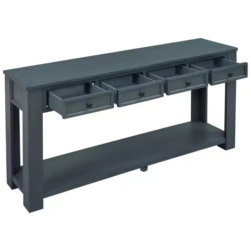 Whisen Rustic Rectangle Wood Console Table with 4-Storage Drawers and Bottom Shelf