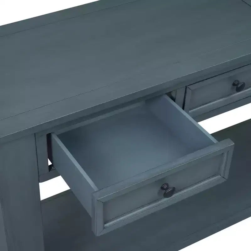 Whisen Rustic Rectangle Wood Console Table with 4-Storage Drawers and Bottom Shelf