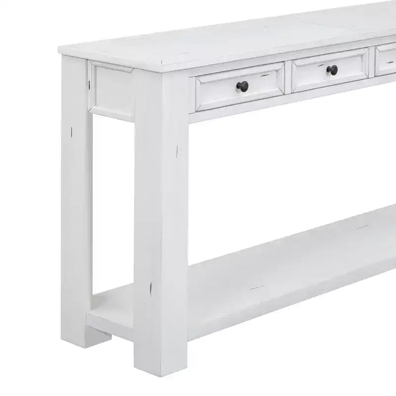 Whisen Rustic Rectangle Wood Console Table with 4-Storage Drawers and Bottom Shelf