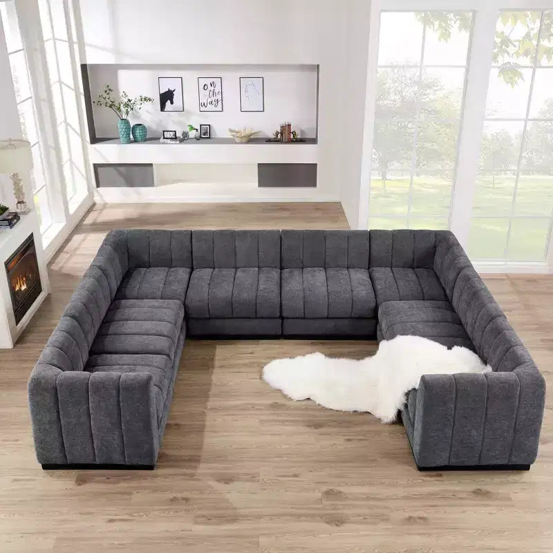 192 U Shape Chenille Sectional Couch, 8 Seater Oversized Modular Sofa Set for Living Room Office-Morden Fort
