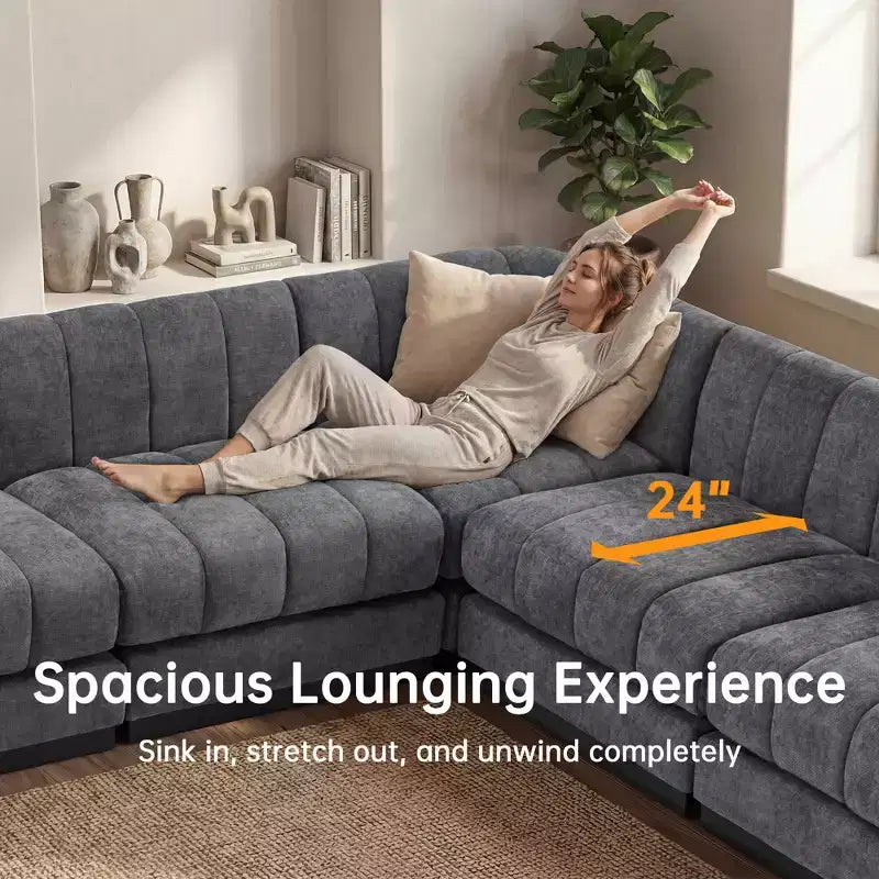 192 U Shape Chenille Sectional Couch, 8 Seater Oversized Modular Sofa Set for Living Room Office-Morden Fort