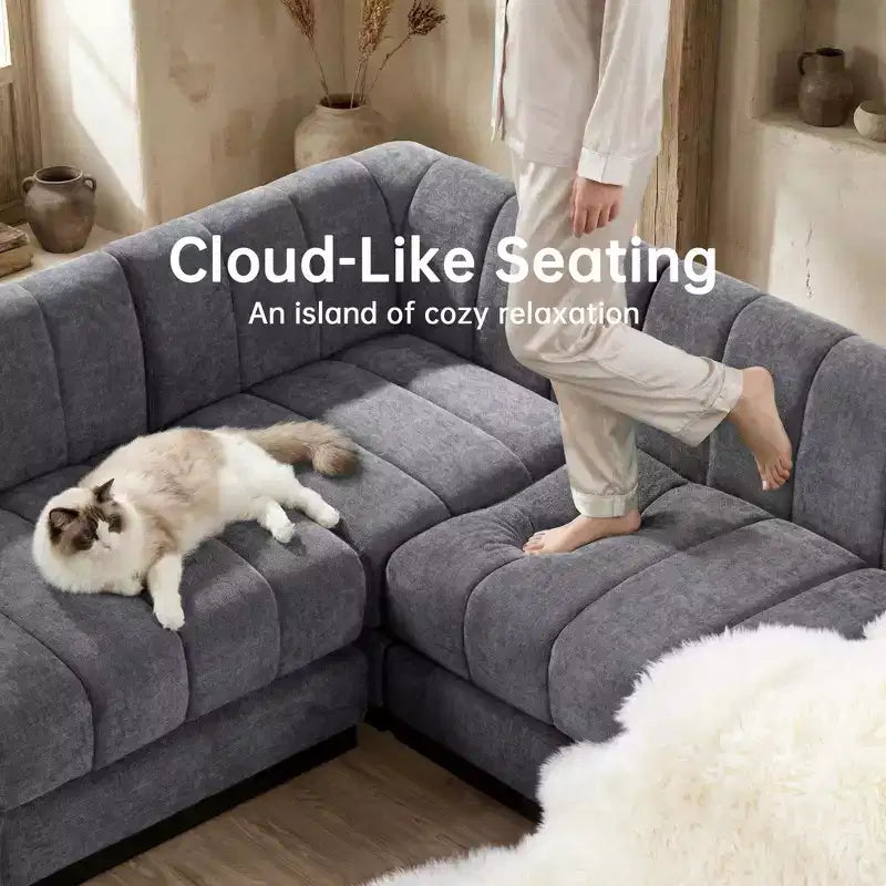 192 U Shape Chenille Sectional Couch, 8 Seater Oversized Modular Sofa Set for Living Room Office-Morden Fort