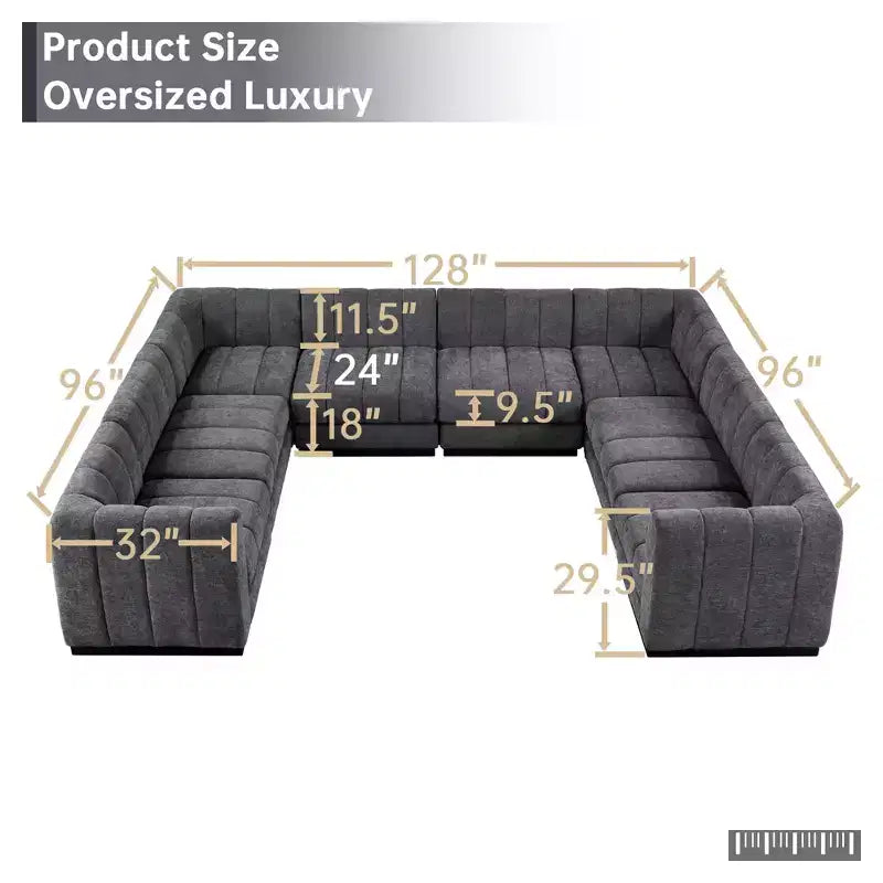 192 U Shape Chenille Sectional Couch, 8 Seater Oversized Modular Sofa Set for Living Room Office-Morden Fort