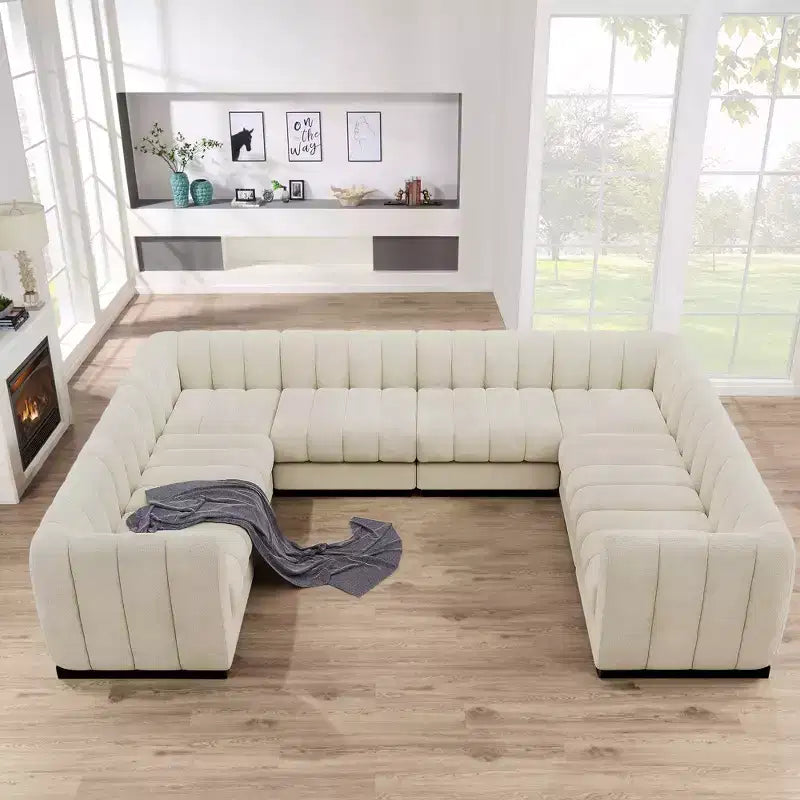 192 U Shape Chenille Sectional Couch, 8 Seater Oversized Modular Sofa Set for Living Room Office-Morden Fort