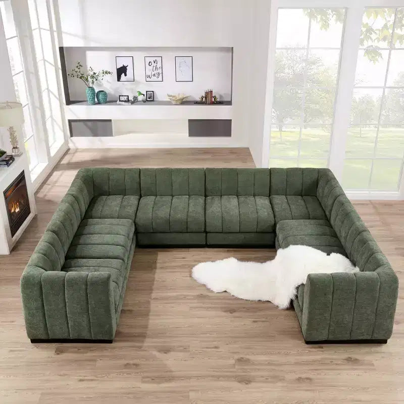 192 U Shape Chenille Sectional Couch, 8 Seater Oversized Modular Sofa Set for Living Room Office-Morden Fort