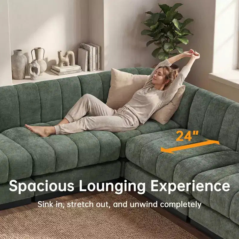 192 U Shape Chenille Sectional Couch, 8 Seater Oversized Modular Sofa Set for Living Room Office-Morden Fort