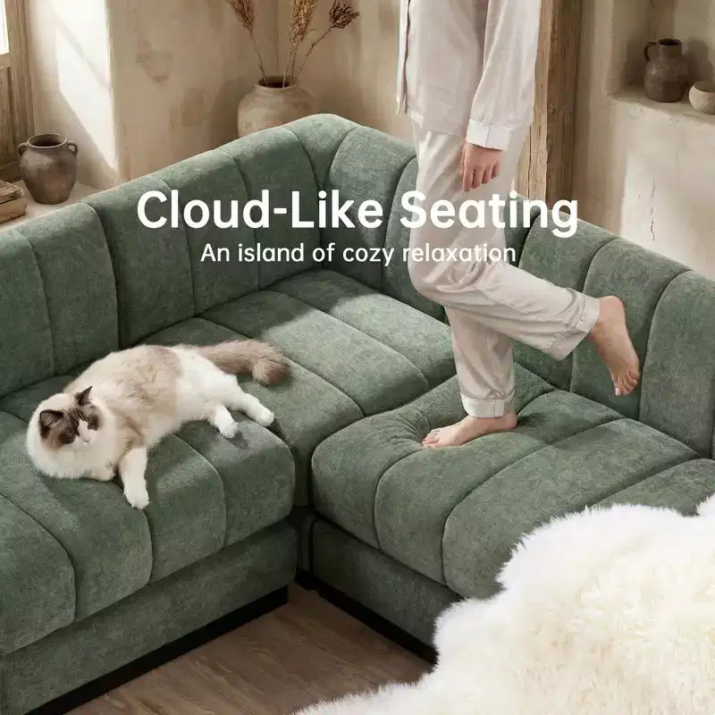 192 U Shape Chenille Sectional Couch, 8 Seater Oversized Modular Sofa Set for Living Room Office-Morden Fort