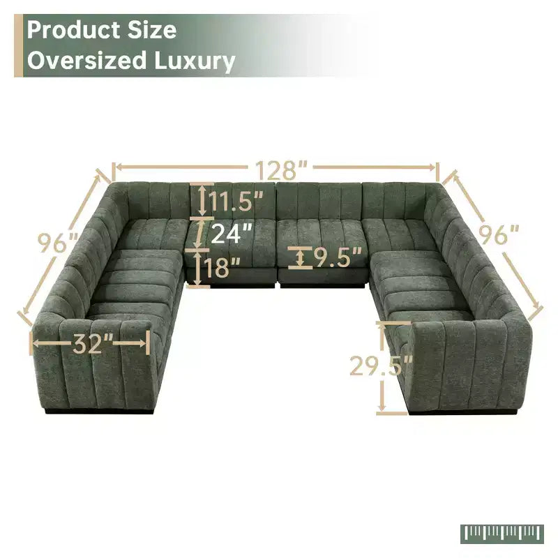 192 U Shape Chenille Sectional Couch, 8 Seater Oversized Modular Sofa Set for Living Room Office-Morden Fort
