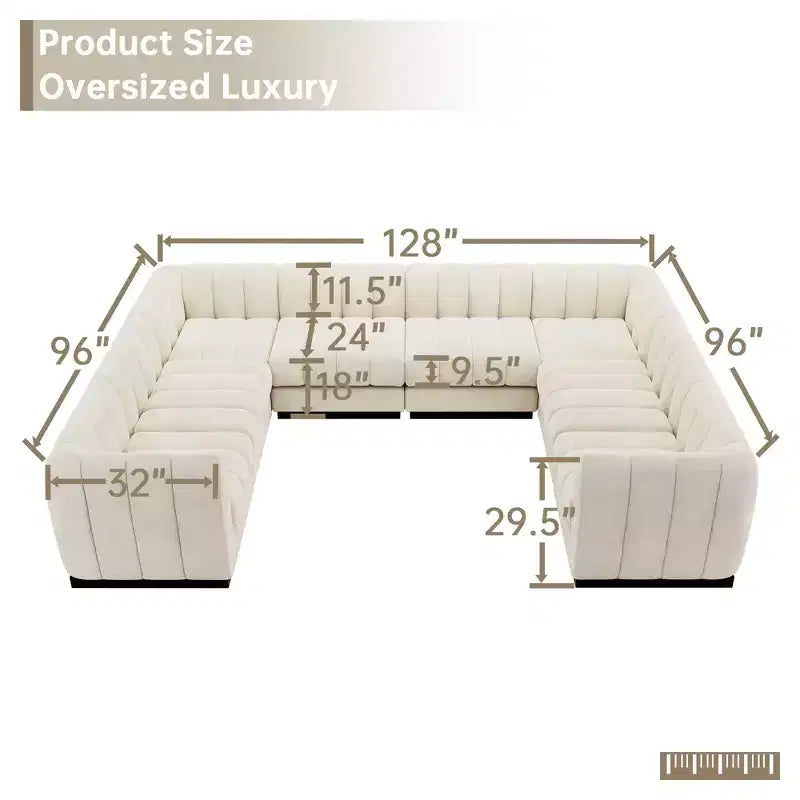 192 U Shape Chenille Sectional Couch, 8 Seater Oversized Modular Sofa Set for Living Room Office-Morden Fort