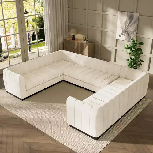 192 U Shape Chenille Sectional Couch, 8 Seater Oversized Modular Sofa Set for Living Room Office-Morden Fort