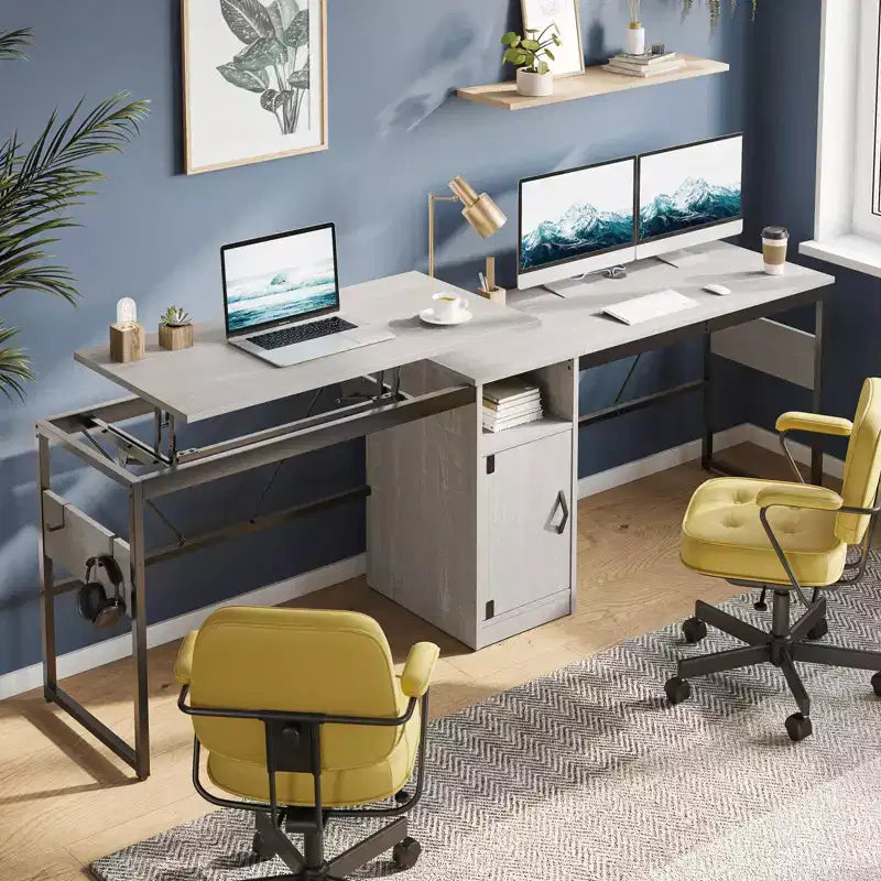 Bestier Versatile 60 L-Shaped Standing Desk, Height Adjustable (30-39H) Sit to Stand Home Office Desk with Storage Cabinet & Hooks