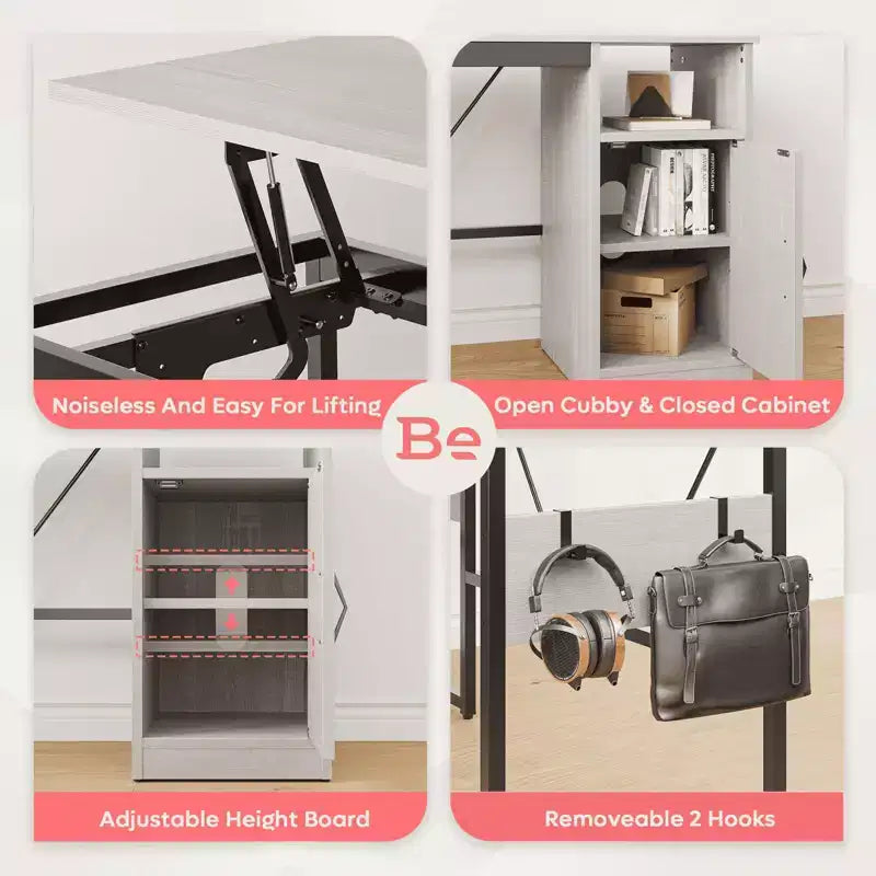 Bestier Versatile 60 L-Shaped Standing Desk, Height Adjustable (30-39H) Sit to Stand Home Office Desk with Storage Cabinet & Hooks