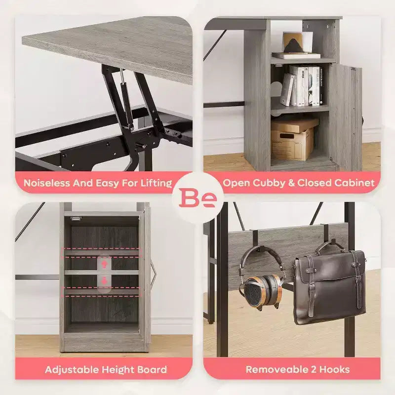 Bestier Versatile 60 L-Shaped Standing Desk, Height Adjustable (30-39H) Sit to Stand Home Office Desk with Storage Cabinet & Hooks