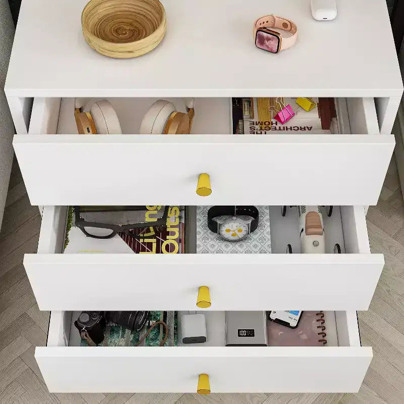Famapy White Fashion Nightstand Table 3 - Slide Drawer Beautiful and Durable