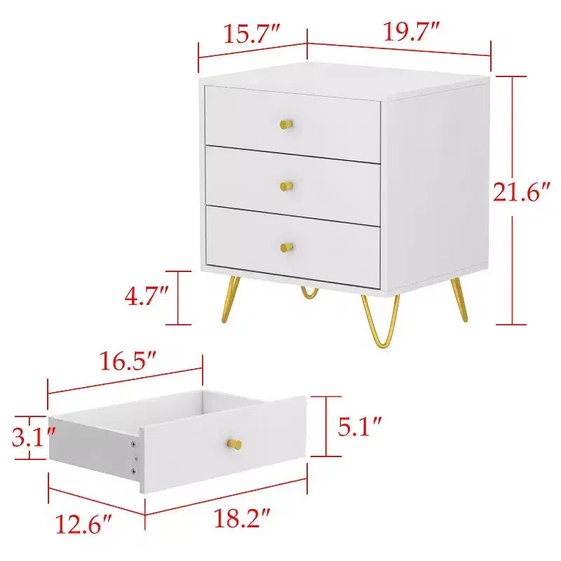 Famapy White Fashion Nightstand Table 3 - Slide Drawer Beautiful and Durable
