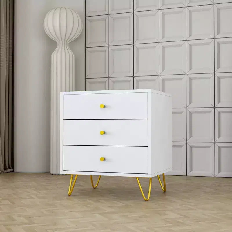 Famapy White Fashion Nightstand Table 3 - Slide Drawer Beautiful and Durable