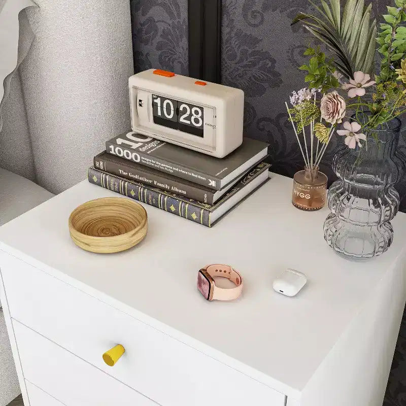 Famapy White Fashion Nightstand Table 3 - Slide Drawer Beautiful and Durable