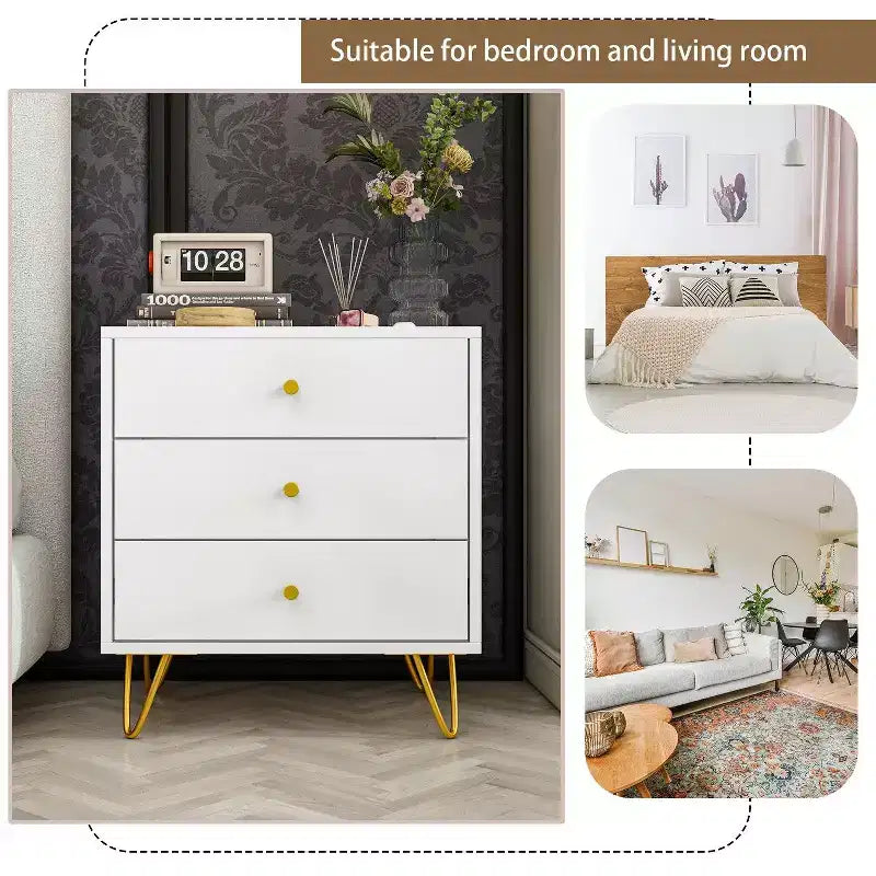 Famapy White Fashion Nightstand Table 3 - Slide Drawer Beautiful and Durable