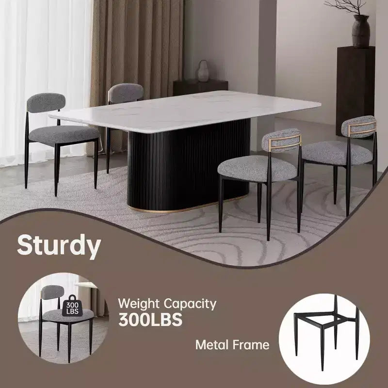 Modern 5-Piece Faux Marble Dining Table with Boucle Armless Chairs in Grey Dining Room Set for Kitchen -Morden Fort