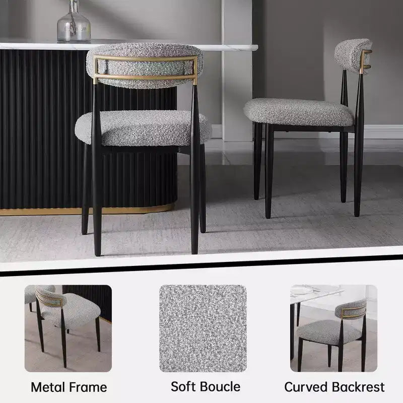 Modern 5-Piece Faux Marble Dining Table with Boucle Armless Chairs in Grey Dining Room Set for Kitchen -Morden Fort