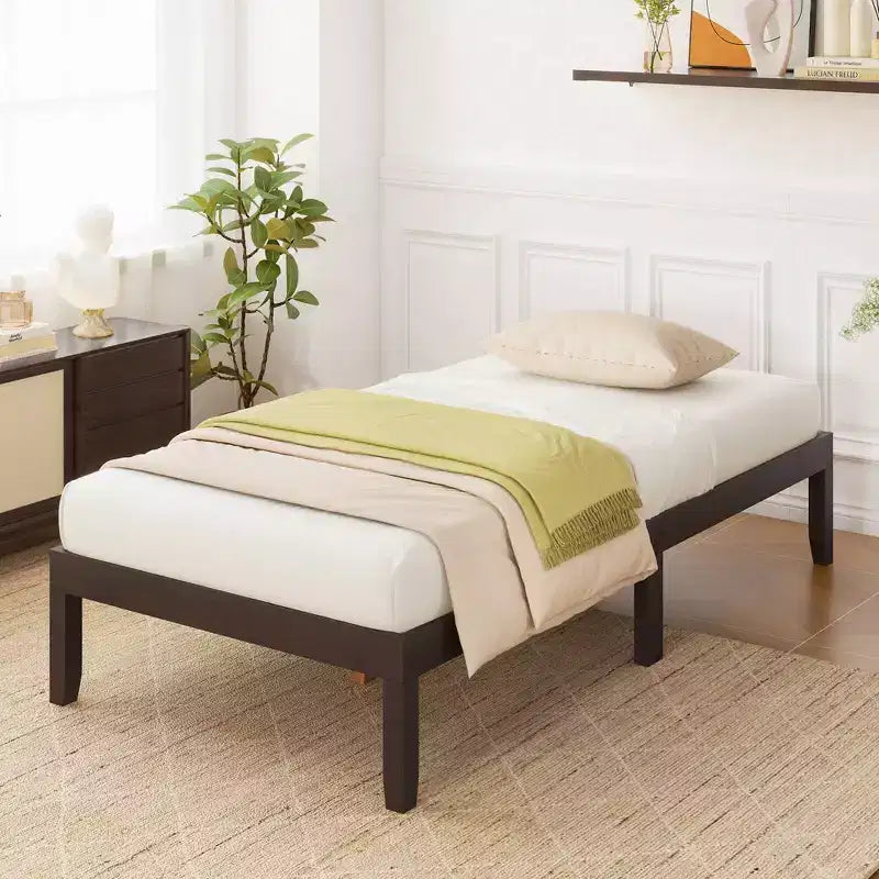 Costway Twin/Full/Queen Size Wooden Platform Bed Frame 14 with Rubber Wood Legs Under-bed Storage Brown