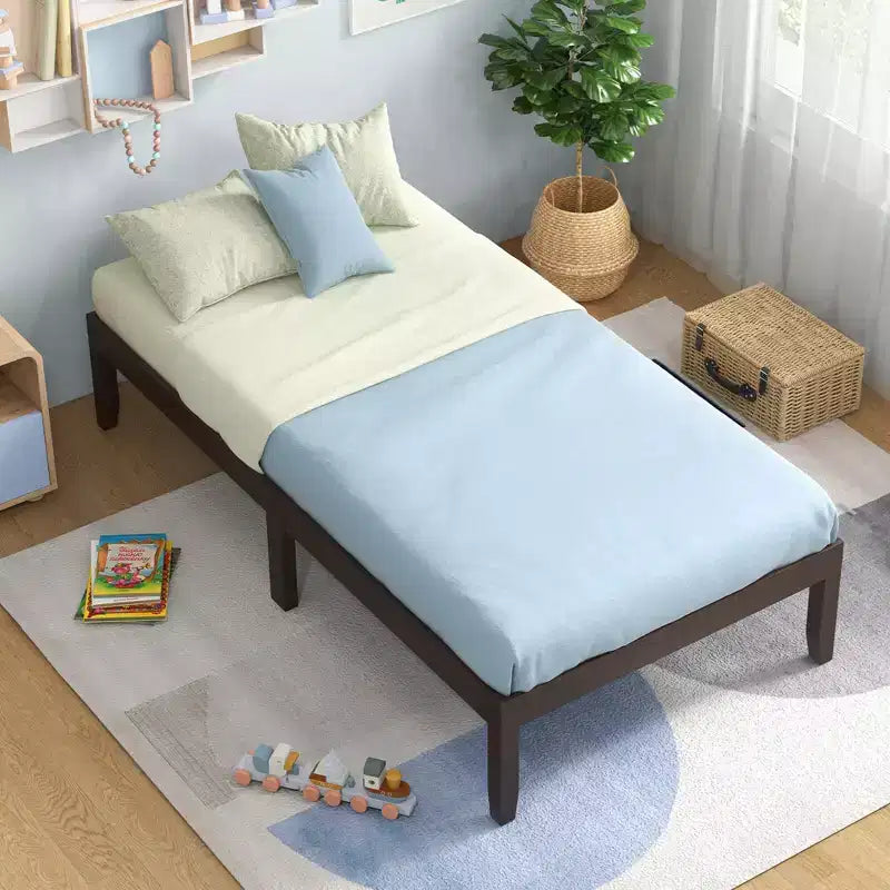 Costway Twin/Full/Queen Size Wooden Platform Bed Frame 14 with Rubber Wood Legs Under-bed Storage Brown