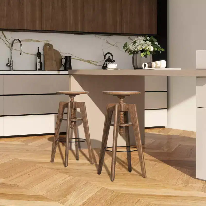Jennifer Taylor Home Spencer Minimalist Oak Wood Adjustable Bar Counter Stool, Walnut Brown Oak Wood
