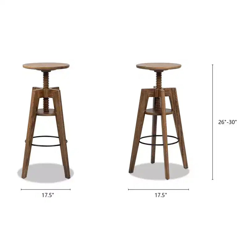 Jennifer Taylor Home Spencer Minimalist Oak Wood Adjustable Bar Counter Stool, Walnut Brown Oak Wood