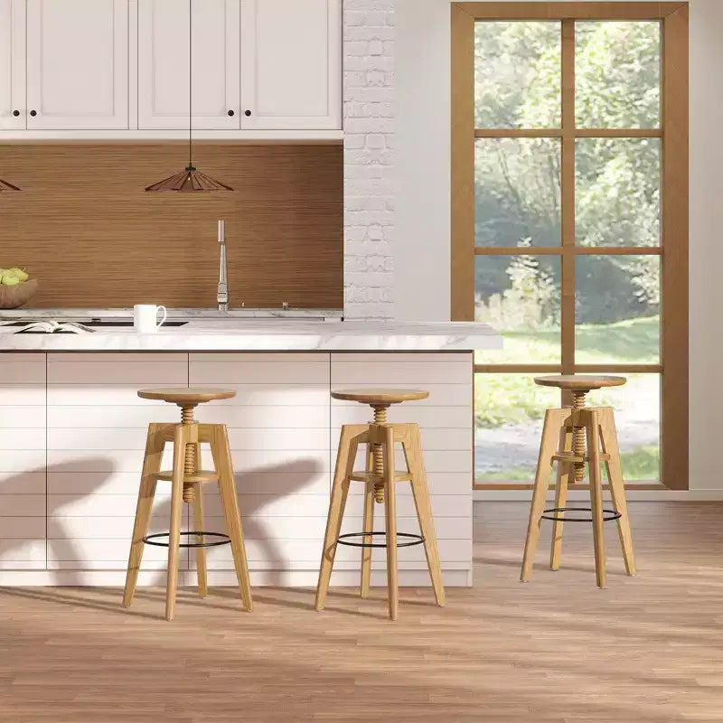 Jennifer Taylor Home Spencer Minimalist Oak Wood Adjustable Bar Counter Stool, Walnut Brown Oak Wood