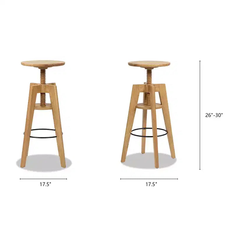 Jennifer Taylor Home Spencer Minimalist Oak Wood Adjustable Bar Counter Stool, Walnut Brown Oak Wood