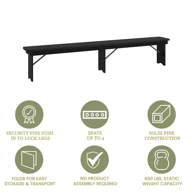 Merrick Lane 96 x 12 Solid Pine Folding Farmhouse Style Bench