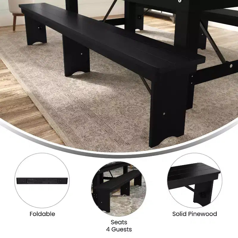Merrick Lane 96 x 12 Solid Pine Folding Farmhouse Style Bench
