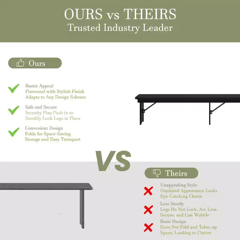 Merrick Lane 96 x 12 Solid Pine Folding Farmhouse Style Bench