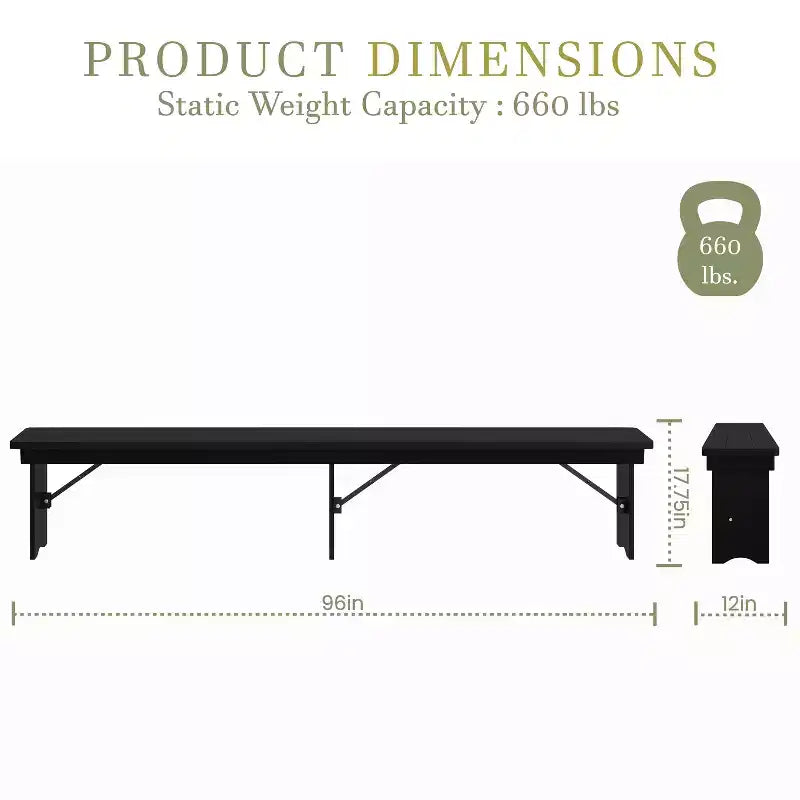 Merrick Lane 96 x 12 Solid Pine Folding Farmhouse Style Bench
