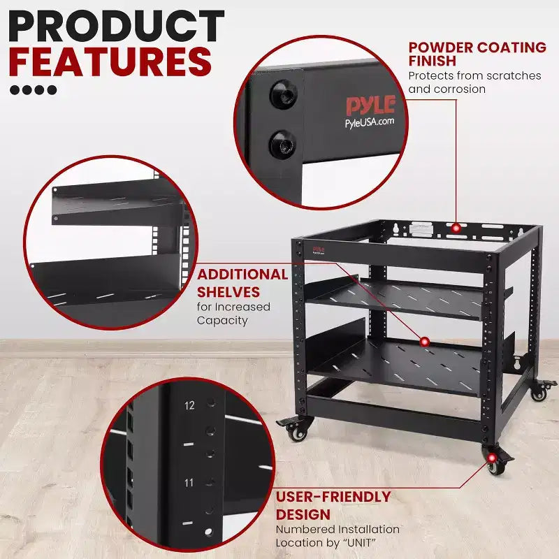 Pyle 10U Network Cabinet for Home/Office with Lockable DoorBlack